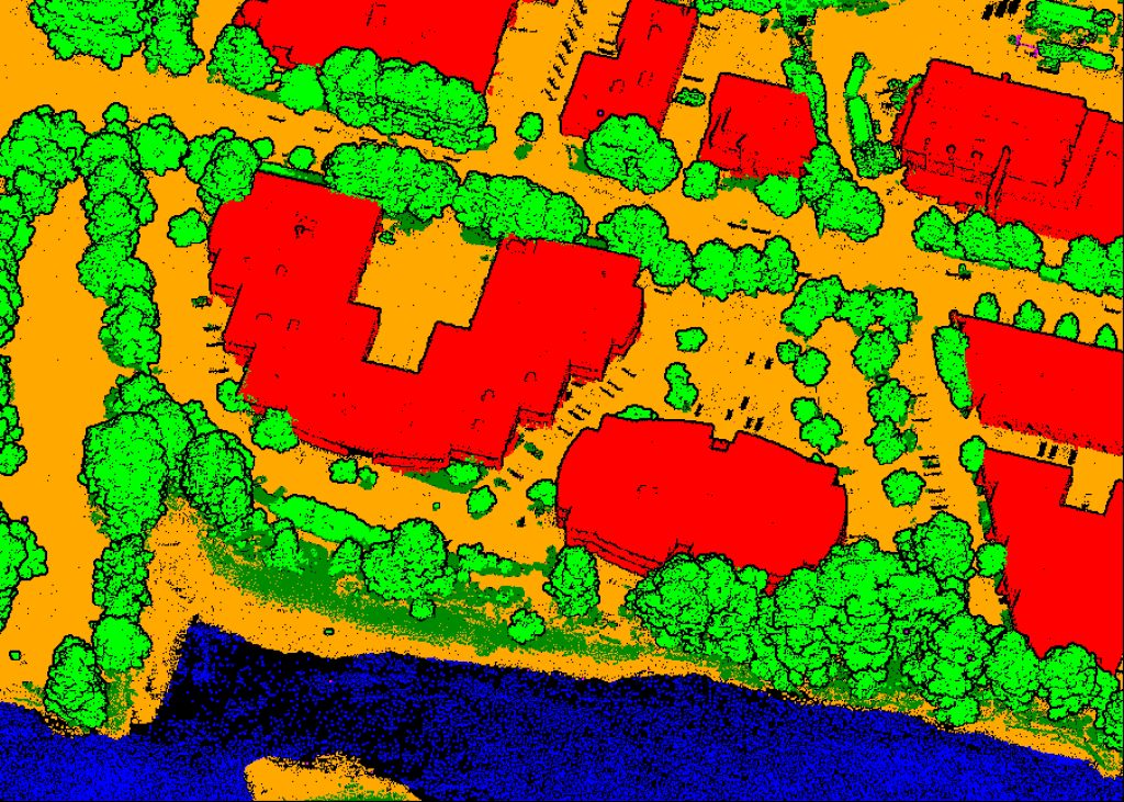 Extracted data classified into various terrain features by color